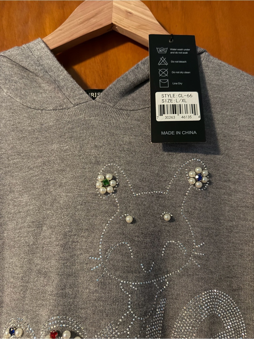 Women’s Grey Embellished Hoodie Sweatshirt Cashmere